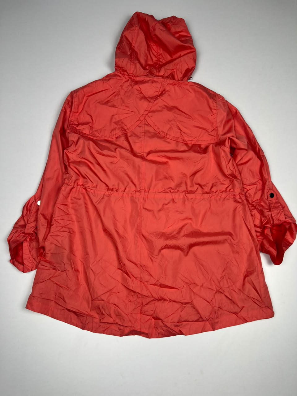 Vintage Red Hooded Zip-Up Windbreaker Jacket with Adjustable Waist – Thriftwear