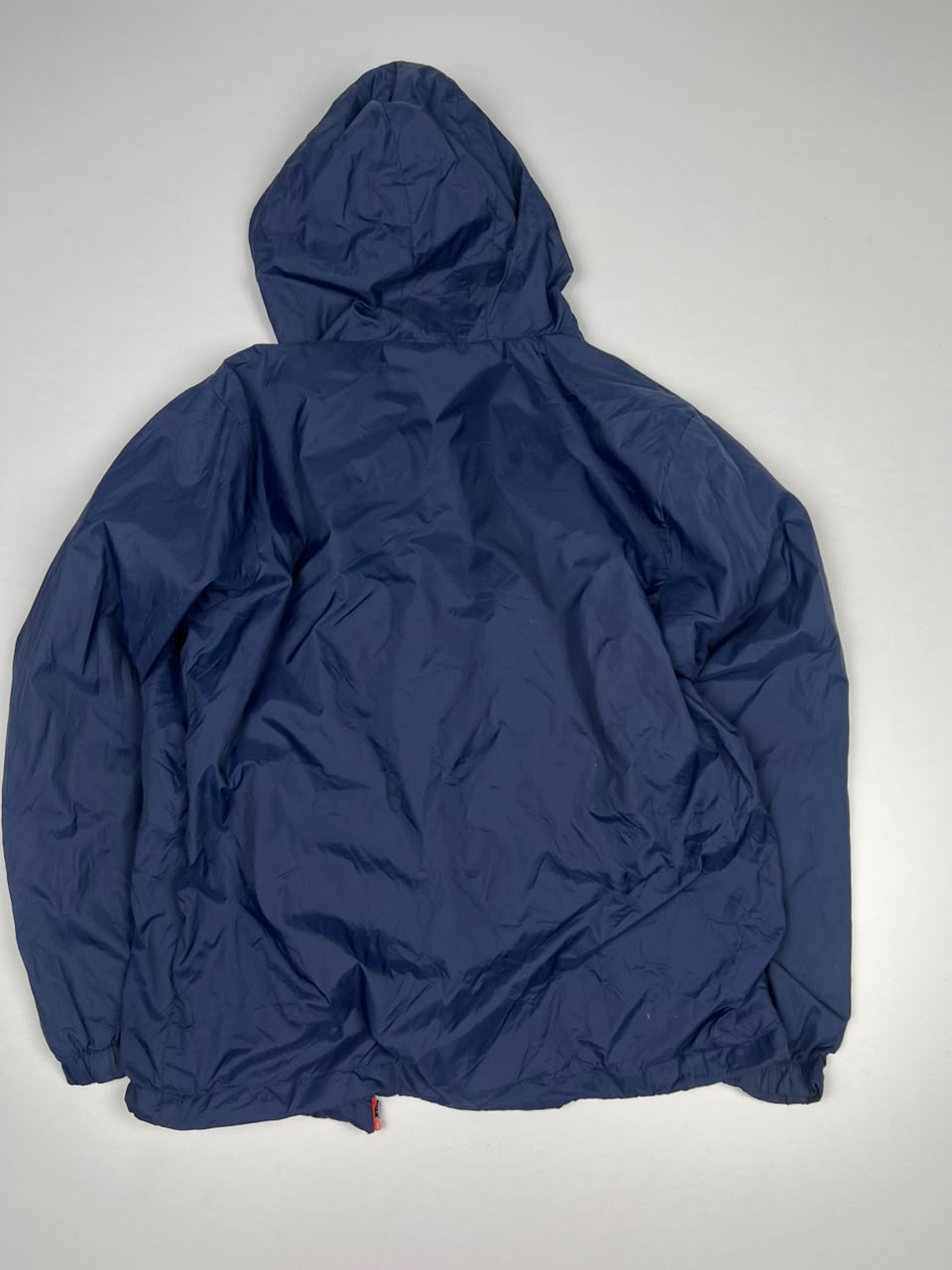 Navy Blue Hooded Windbreaker Jacket with Orange Contrast Zippers – Sport Training Jacket ⚠️ Small Damage and No Zip