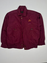 Vintage Burgundy Button-Up Utility Jacket with Embroidered Details and Dual Front Pockets – Thriftwear ⚠️ No Zip