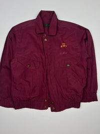 Vintage Burgundy Button-Up Utility Jacket with Embroidered Details and Dual Front Pockets – Thriftwear ⚠️ No Zip