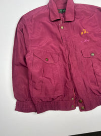Vintage Burgundy Button-Up Utility Jacket with Embroidered Details and Dual Front Pockets – Thriftwear ⚠️ No Zip