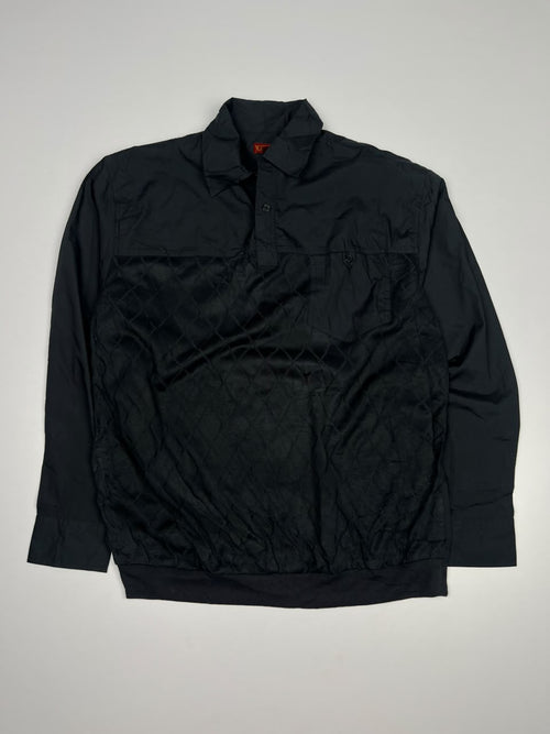 Quilted Pullover Jacket with Collared Neck and Button Placket – Vintage Casual Sportswear Jacket