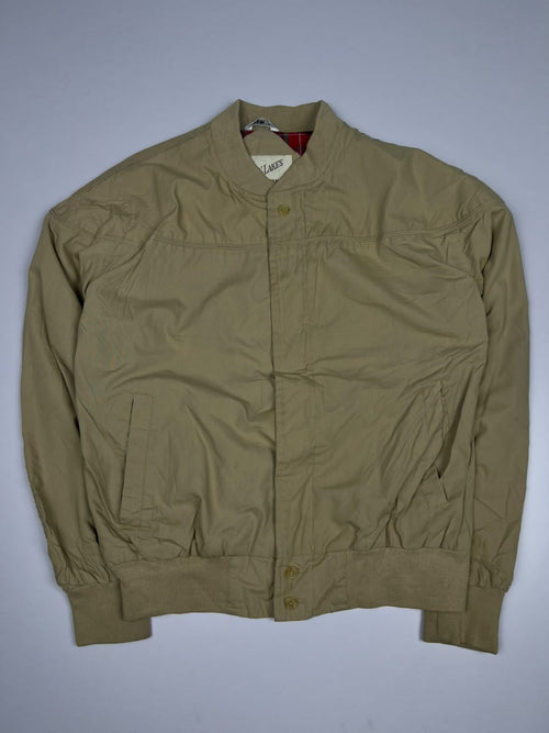 Vintage Olive Green Button-Up Harrington Jacket with Ribbed Cuffs and Hem