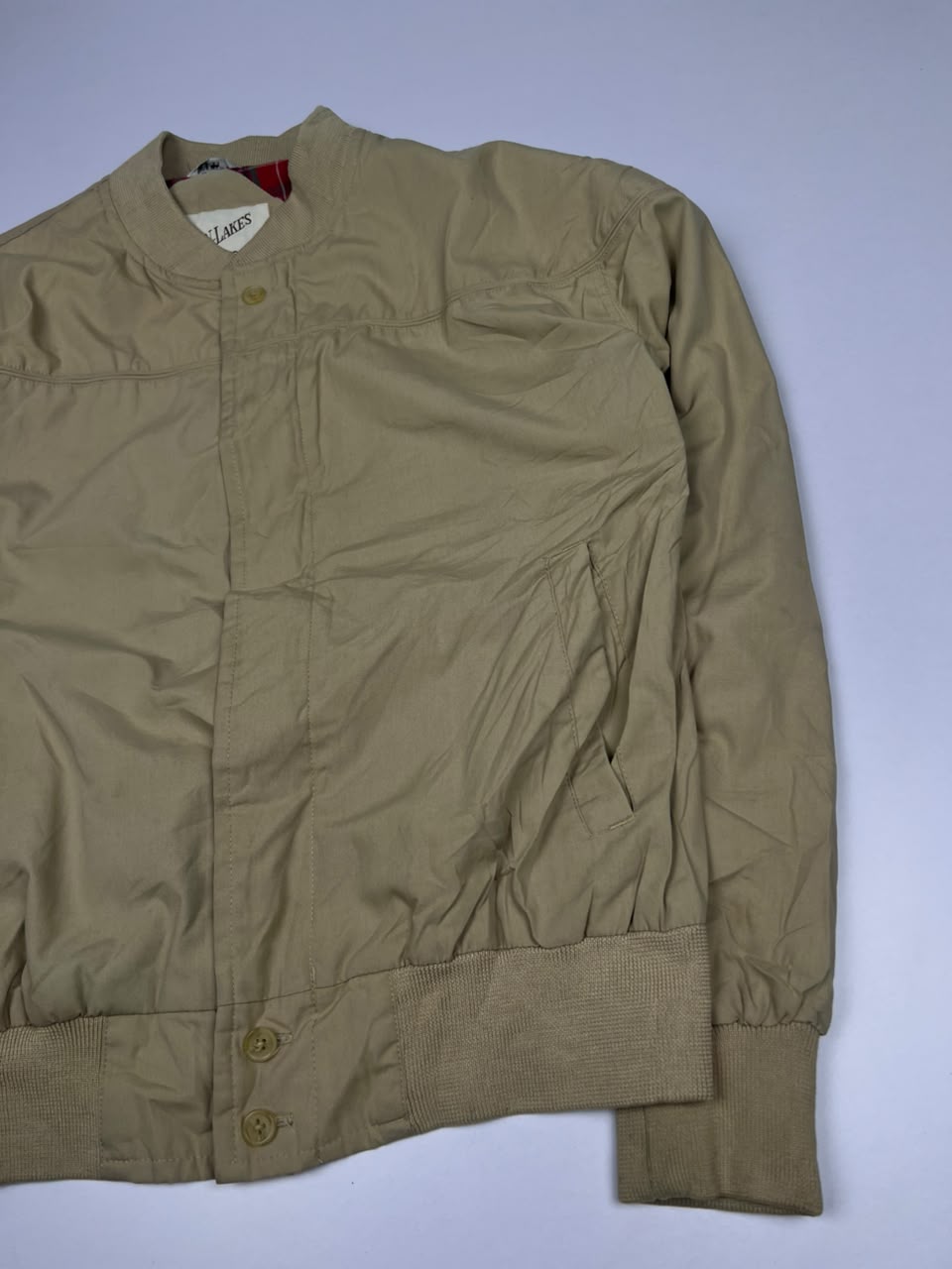 Vintage Olive Green Button-Up Harrington Jacket with Ribbed Cuffs and Hem
