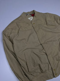 Vintage Olive Green Button-Up Harrington Jacket with Ribbed Cuffs and Hem