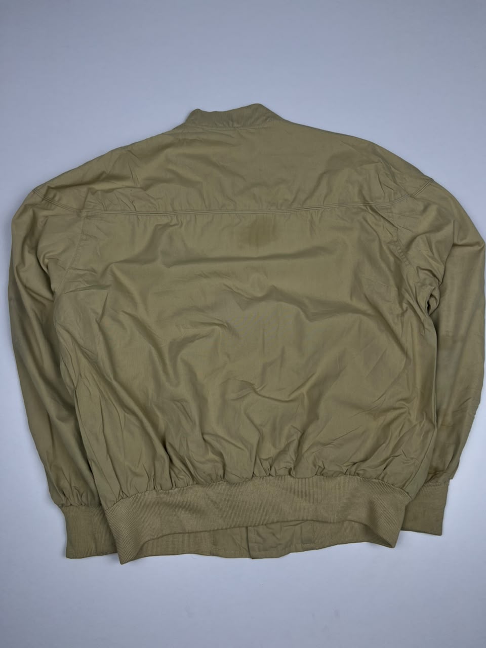 Vintage Olive Green Button-Up Harrington Jacket with Ribbed Cuffs and Hem