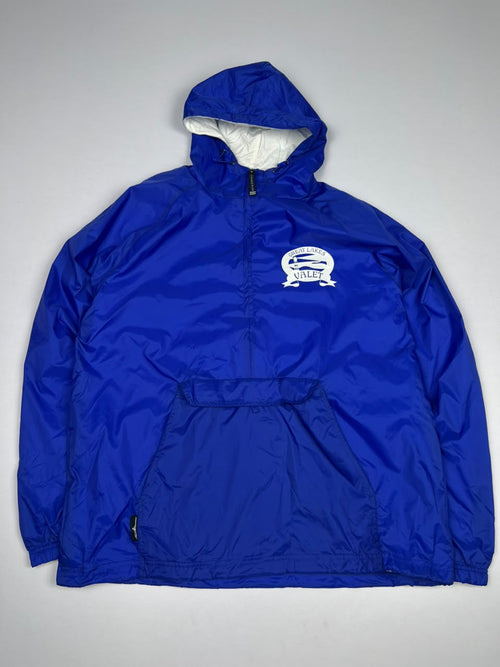 Vintage Royal Blue Hooded Pullover Windbreaker Jacket with Front Kangaroo Pocket