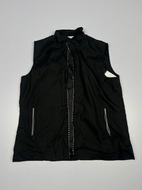 Vintage Black Sleeveless Zip-Up Utility Vest with Studded Trim and Contrast Zipper Pockets ⚠️ No Zip