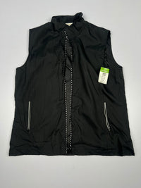 Vintage Black Sleeveless Zip-Up Utility Vest with Studded Trim and Contrast Zipper Pockets ⚠️ No Zip