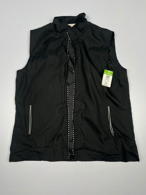 Vintage Black Sleeveless Zip-Up Utility Vest with Studded Trim and Contrast Zipper Pockets ⚠️ No Zip