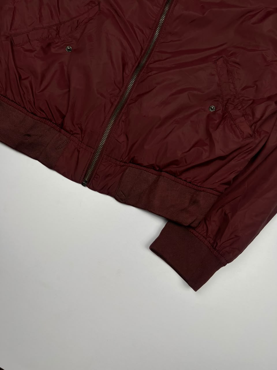 Vintage Zip-Up Bomber Jacket with Ribbed Cuffs, Hem and Utility Sleeve Pocket