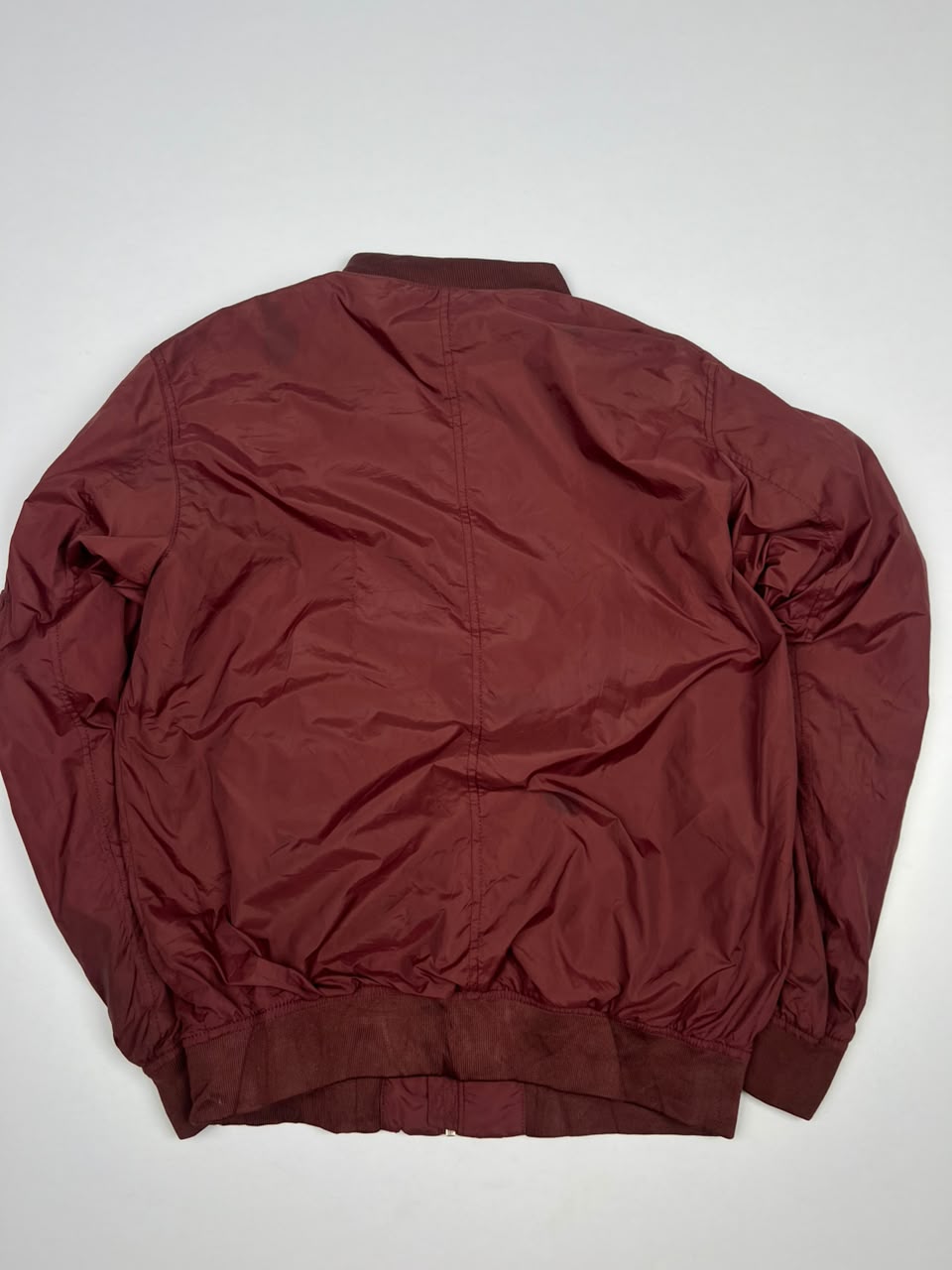 Vintage Zip-Up Bomber Jacket with Ribbed Cuffs, Hem and Utility Sleeve Pocket