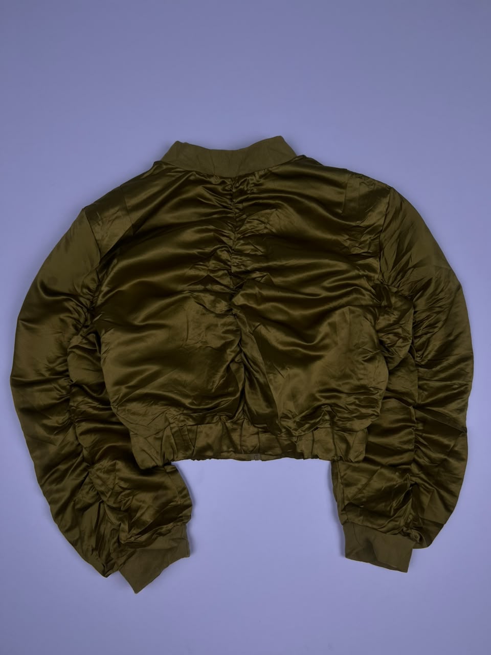 Satin Utility Bomber Jacket with Cargo Pockets and Ribbed Cuffs