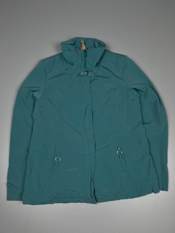 Teal Blue High-Neck Zip-Up Utility Jacket with Metallic Ring Detail Pockets ⚠️ No Zip Puller