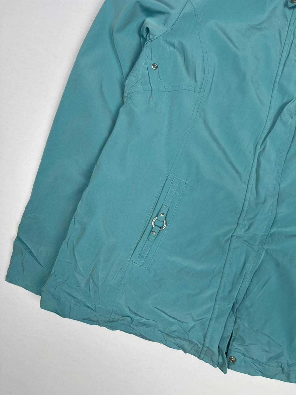 Teal Blue High-Neck Zip-Up Utility Jacket with Metallic Ring Detail Pockets ⚠️ No Zip Puller