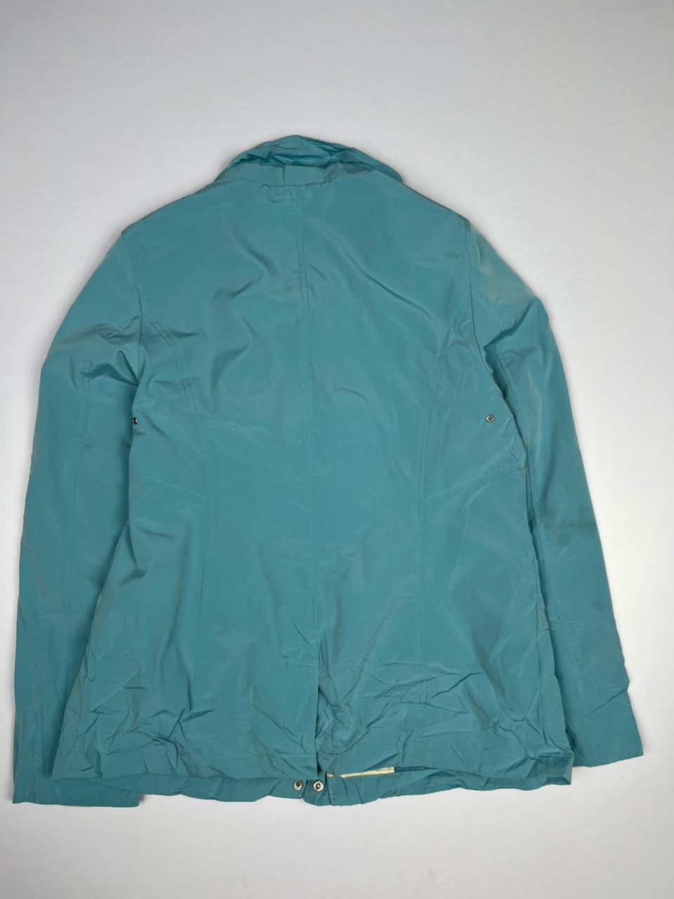 Teal Blue High-Neck Zip-Up Utility Jacket with Metallic Ring Detail Pockets ⚠️ No Zip Puller