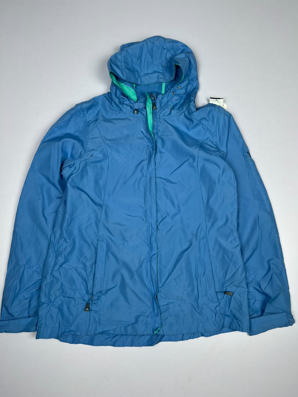 Blue Hooded Lightweight Windbreaker Jacket with Green Contrast Lining