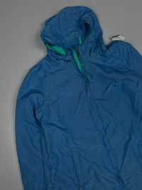 Blue Hooded Lightweight Windbreaker Jacket with Green Contrast Lining