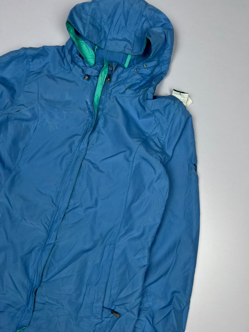 Blue Hooded Lightweight Windbreaker Jacket with Green Contrast Lining