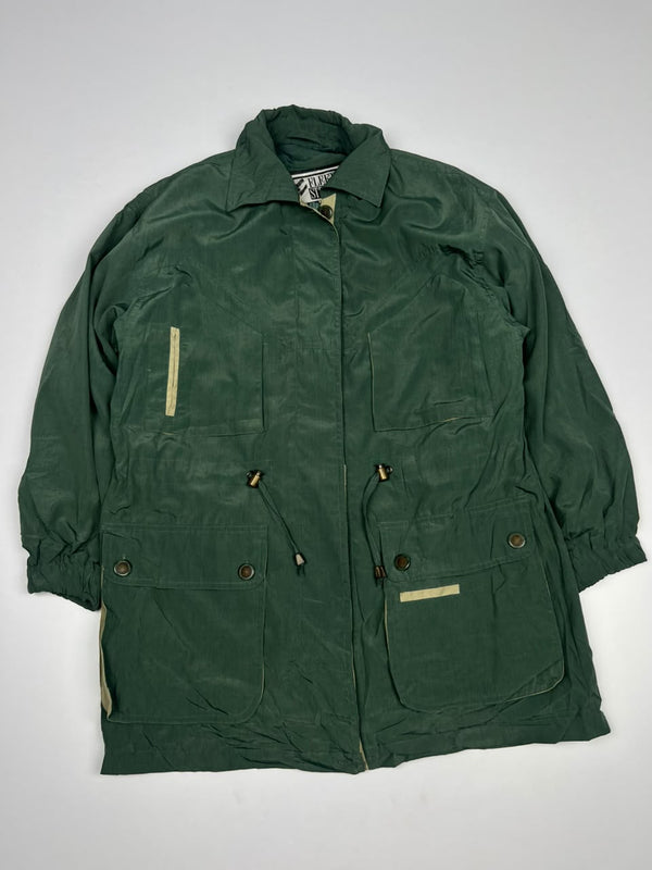 Vintage Utility Field Jacket with Multi-Pocket Design and Adjustable Waist Drawstrings