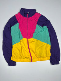Vintage Colourblock Multicolour Retro Track Jacket with Full Zip Closure