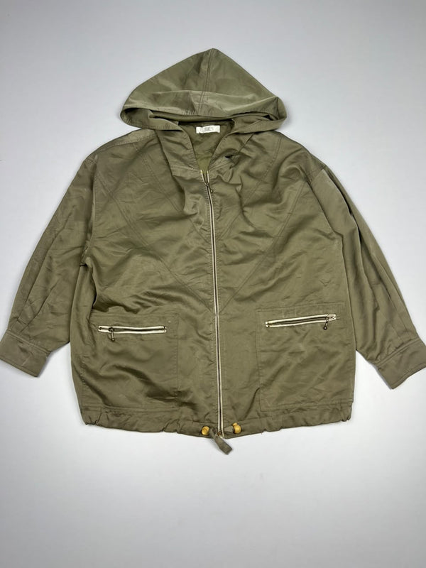 Hooded Full-Zip Utility Jacket with Dual Front Zip Pockets and Adjustable Hem Drawstring
