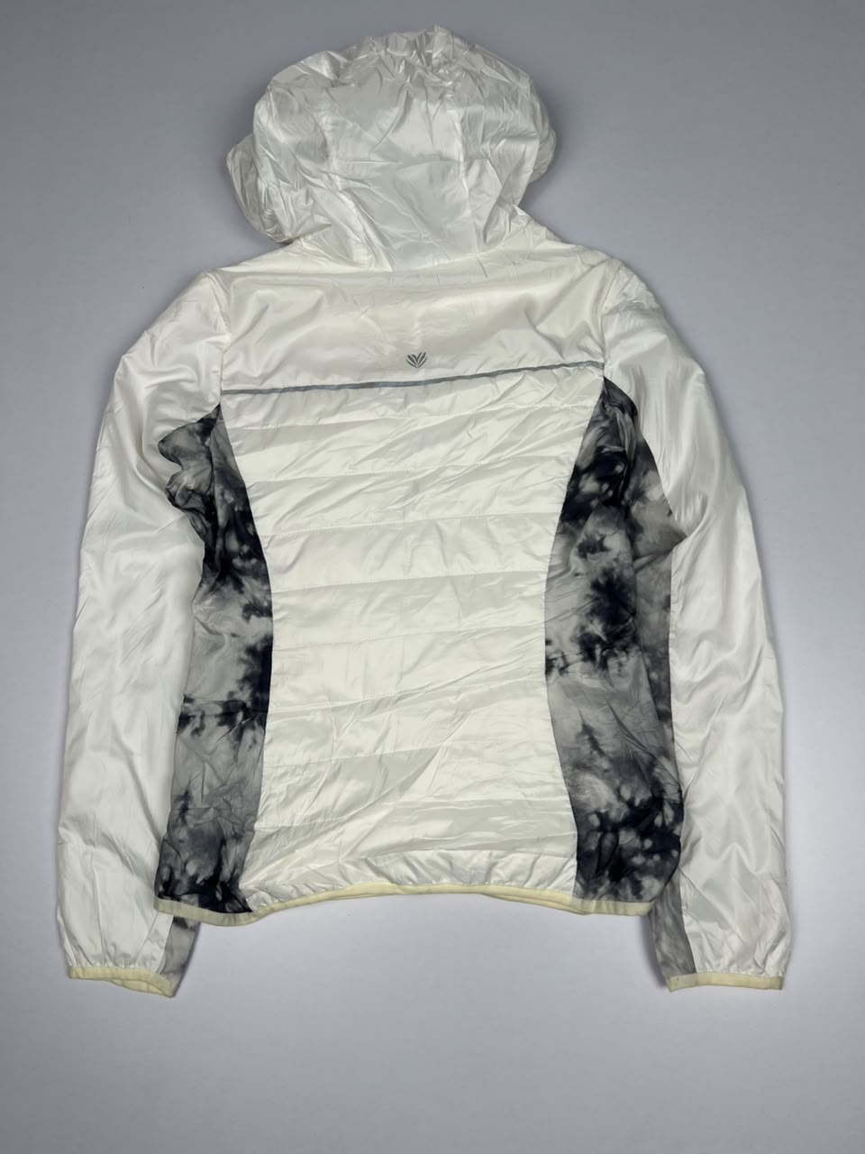 White Quilted Hooded Zip-Up Jacket with Black Tie-Dye Side Panels