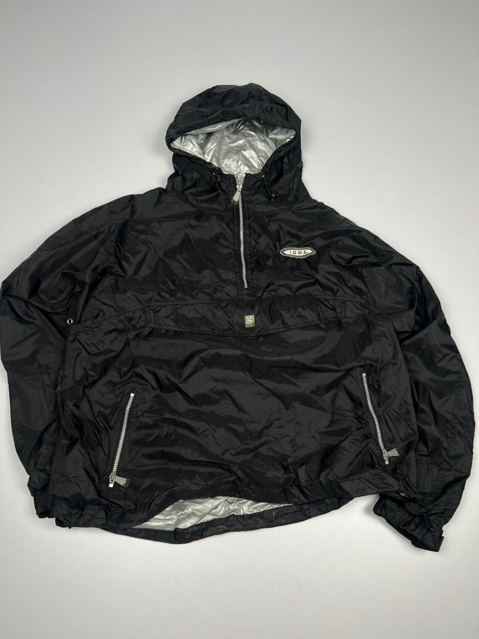 Vintage Black Pullover Anorak Windbreaker Jacket with Silver Lining – Thriftwear