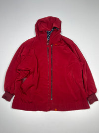 Vintage Red Hooded Zip-Up Jacket with Contrast Polka Dot Lining – Thriftwear ⚠️ No Zip
