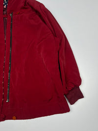 Vintage Red Hooded Zip-Up Jacket with Contrast Polka Dot Lining – Thriftwear ⚠️ No Zip