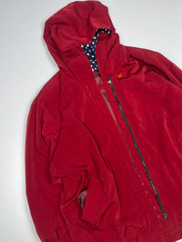 Vintage Red Hooded Zip-Up Jacket with Contrast Polka Dot Lining – Thriftwear ⚠️ No Zip