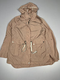 Beige Hooded Utility Jacket with Drawstring Waist and Multi-Pocket Design – Thriftwear