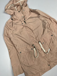 Beige Hooded Utility Jacket with Drawstring Waist and Multi-Pocket Design – Thriftwear