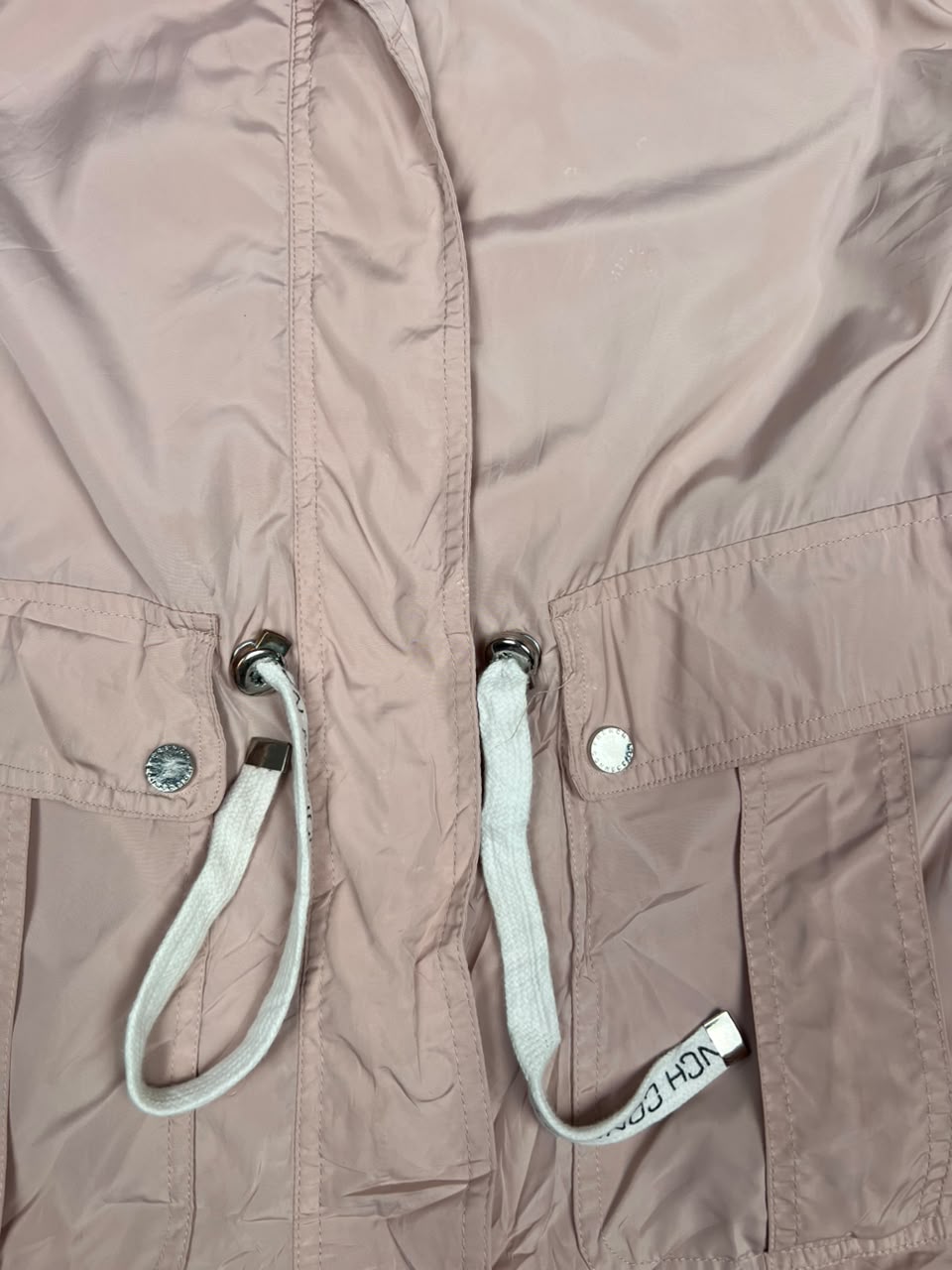 Beige Hooded Utility Jacket with Drawstring Waist and Multi-Pocket Design – Thriftwear