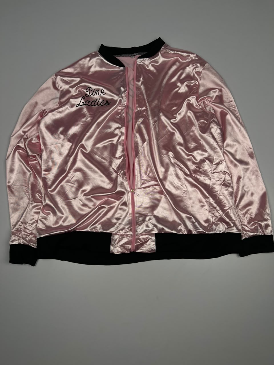 Satin Shimmer Zip-Up Bomber Jacket with Black Ribbed Trim