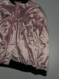 Satin Shimmer Zip-Up Bomber Jacket with Black Ribbed Trim