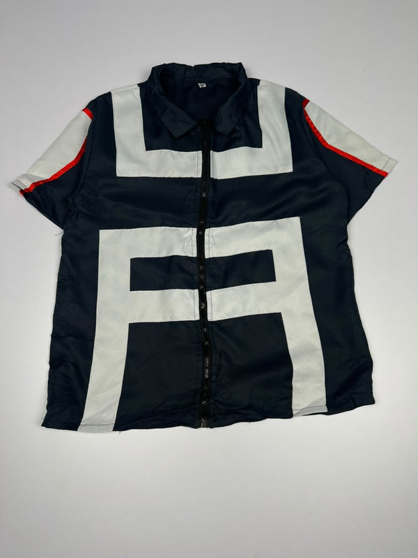 Vintage Colorblock Zip-Up Jacket with Red Contrast Stripes