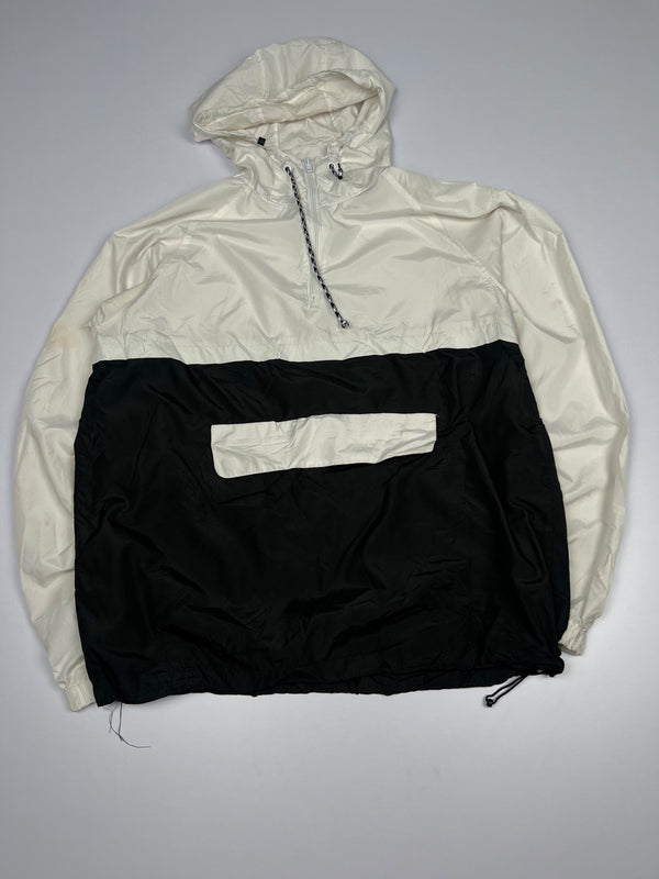 Vintage Black & White Colorblock Hooded Half-Zip Windbreaker Jacket ⚠️ Small Stains