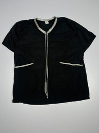 Vintage Black Short-Sleeve Zip-Up Jacket with Contrast Trim ⚠️ Zip puller missing