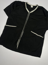Vintage Black Short-Sleeve Zip-Up Jacket with Contrast Trim ⚠️ Zip puller missing