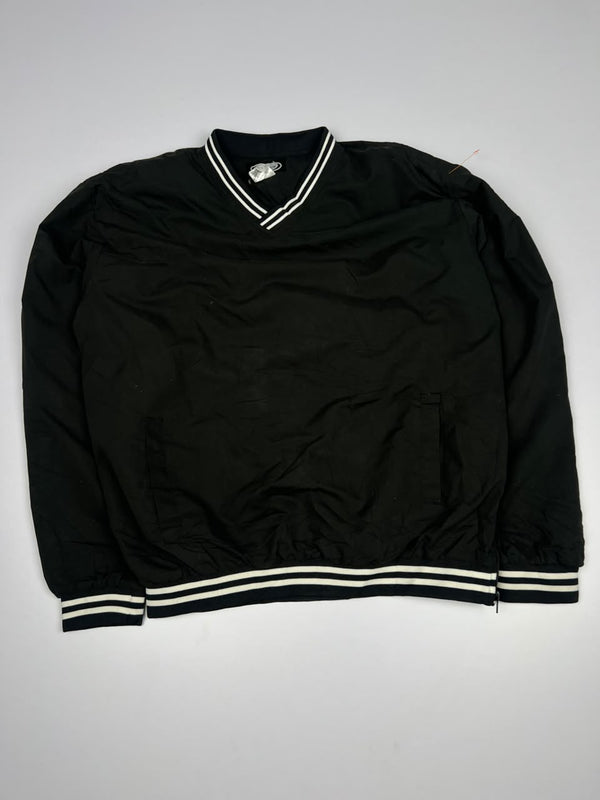 V-Neck Windshirt Pullover Jacket with Ribbed Contrast Collar & Hem