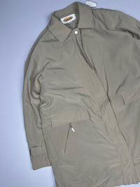 Talbots Khaki Car Coat Jacket Mid-Length Zip Front Flap Pockets Classic Preppy