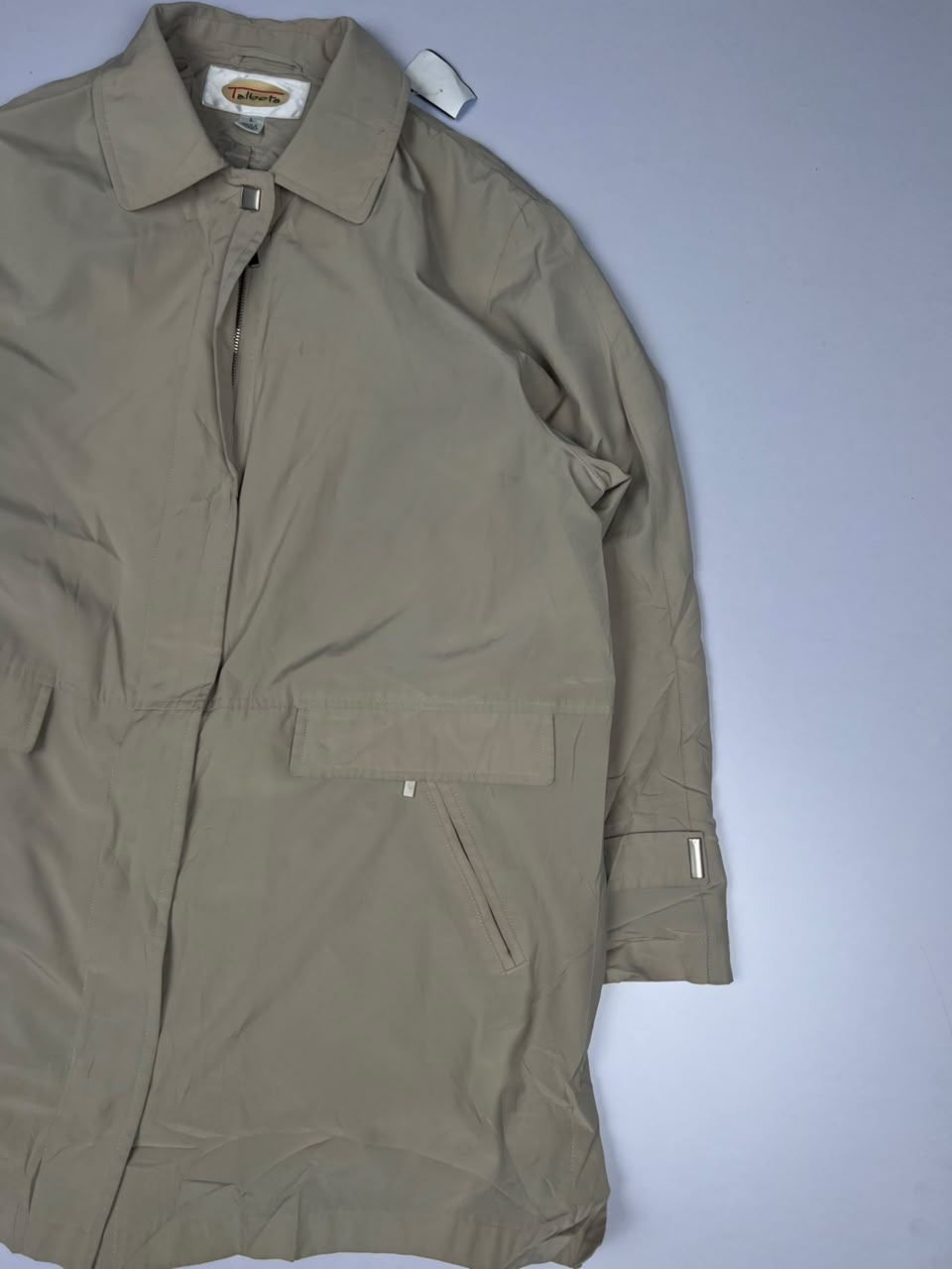 Talbots Khaki Car Coat Jacket Mid-Length Zip Front Flap Pockets Classic Preppy