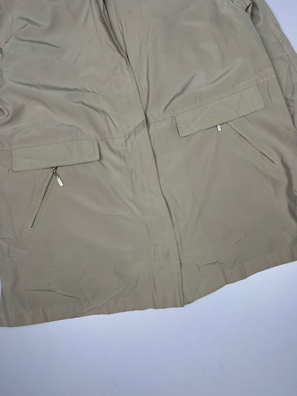 Talbots Khaki Car Coat Jacket Mid-Length Zip Front Flap Pockets Classic Preppy