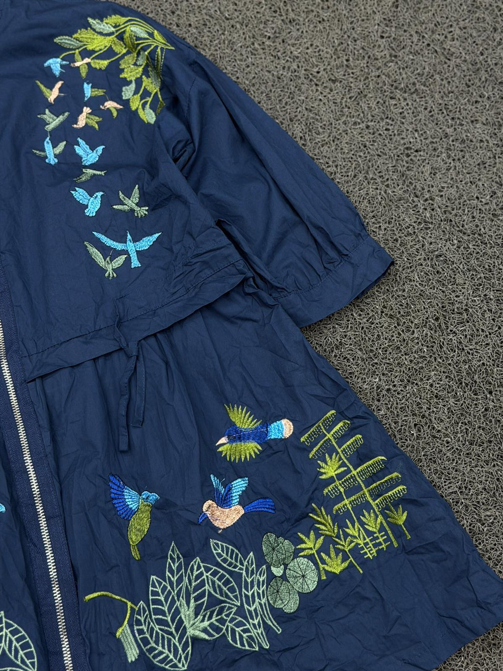 Navy Botanical Embroidered Zip Jacket