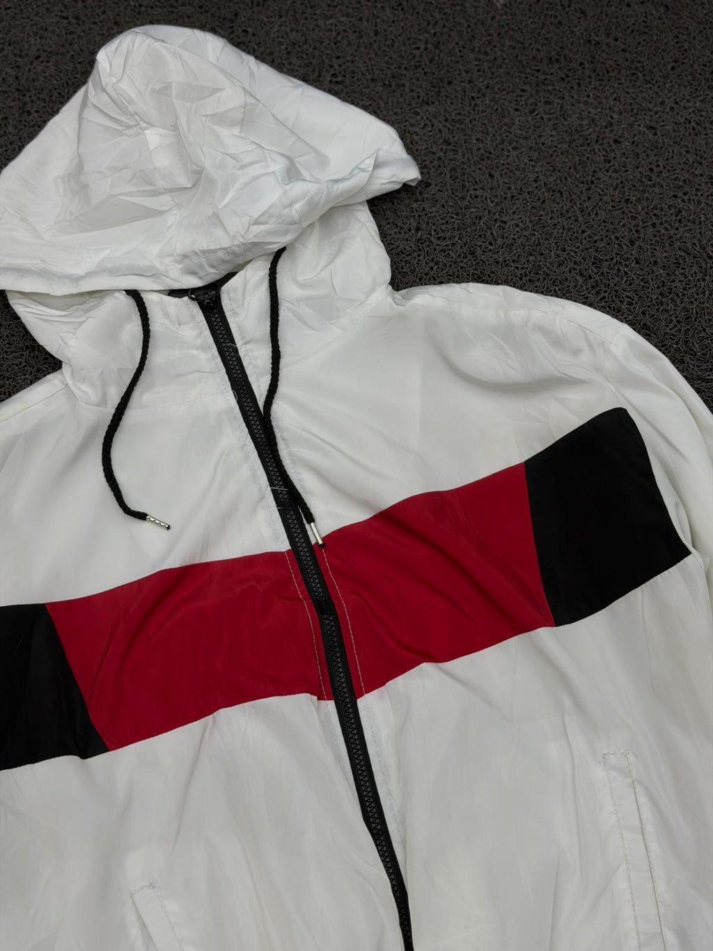 White Colorblock Hooded Windbreaker