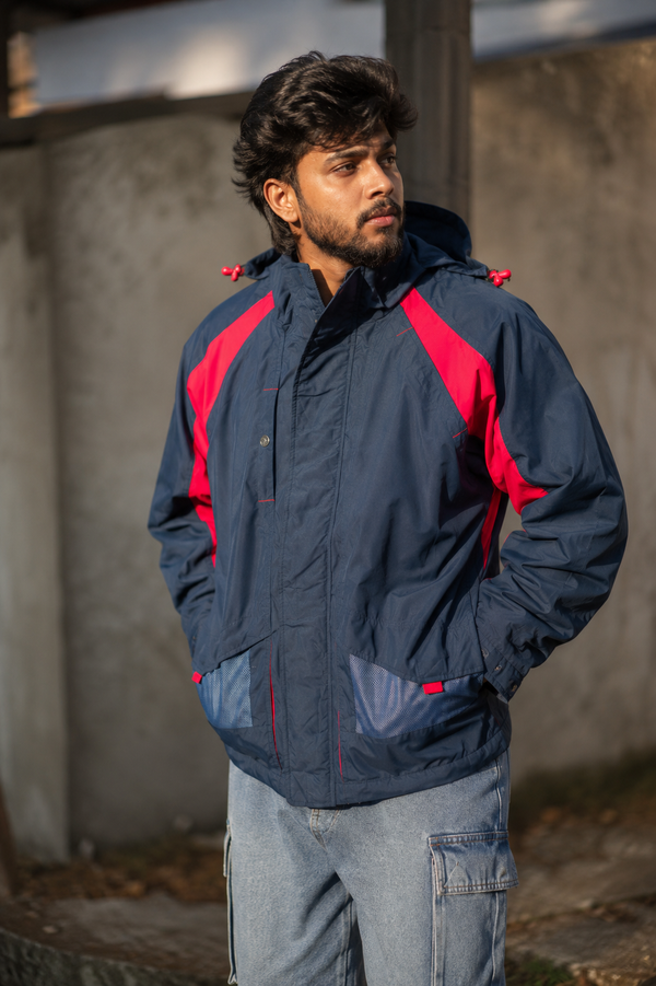 Vintage Colorblock Hooded Outdoor Windbreaker Jacket