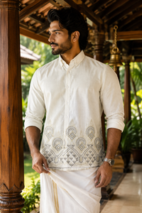Qlood Cream Printed Button-Down Casual Shirt – Full Sleeve