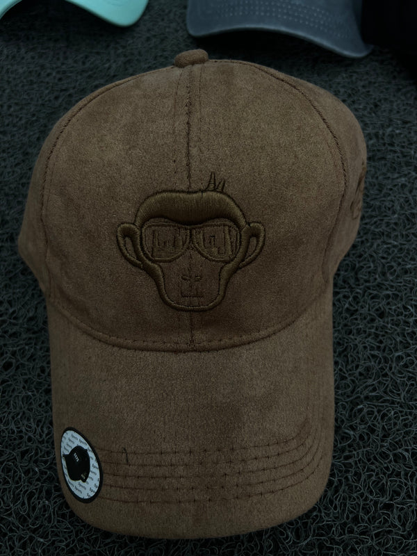 Brown Monkey Embroidered Cap | Suede Finish