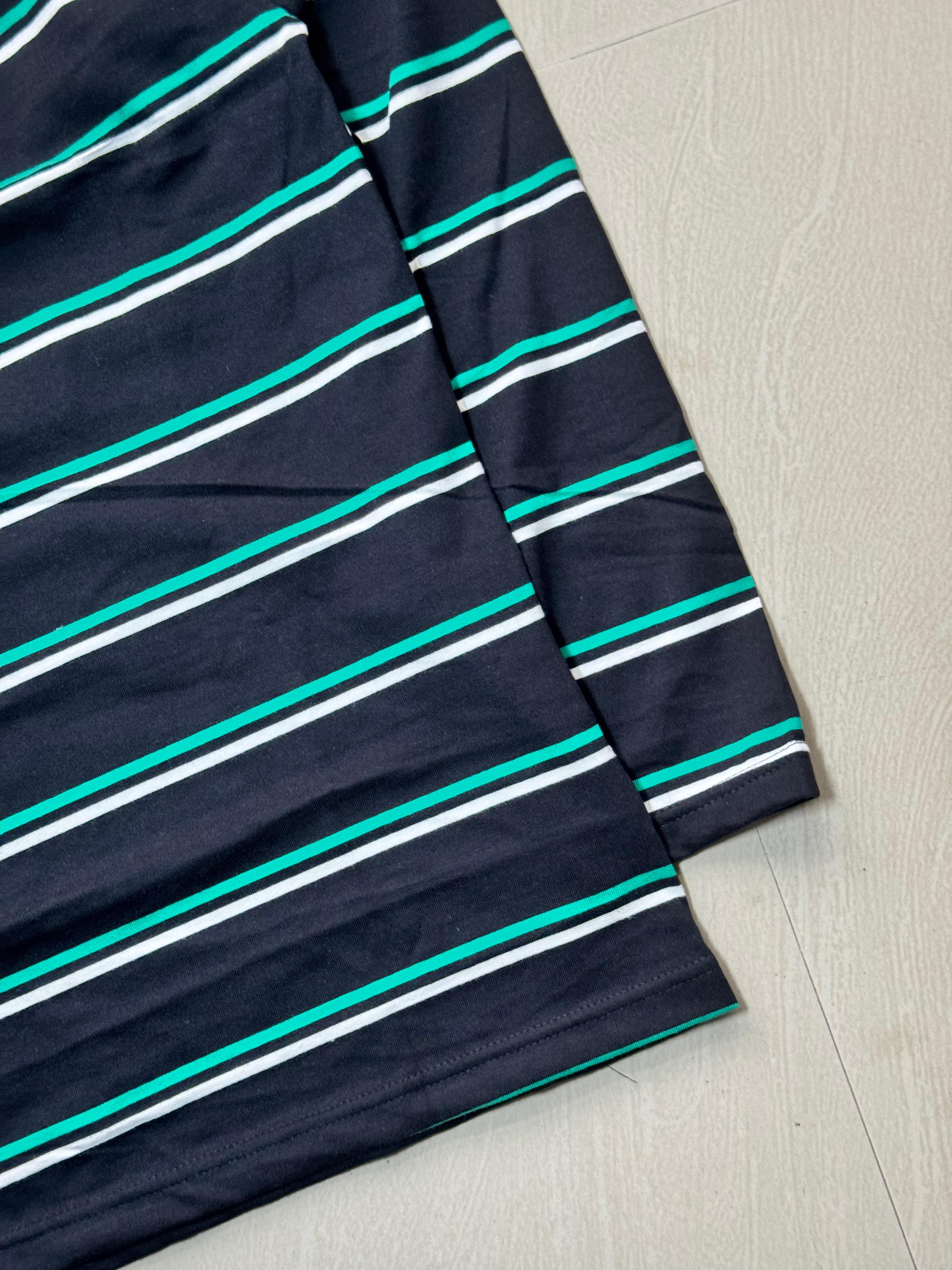 Black & Teal Striped Full Sleeve T-Shirt
